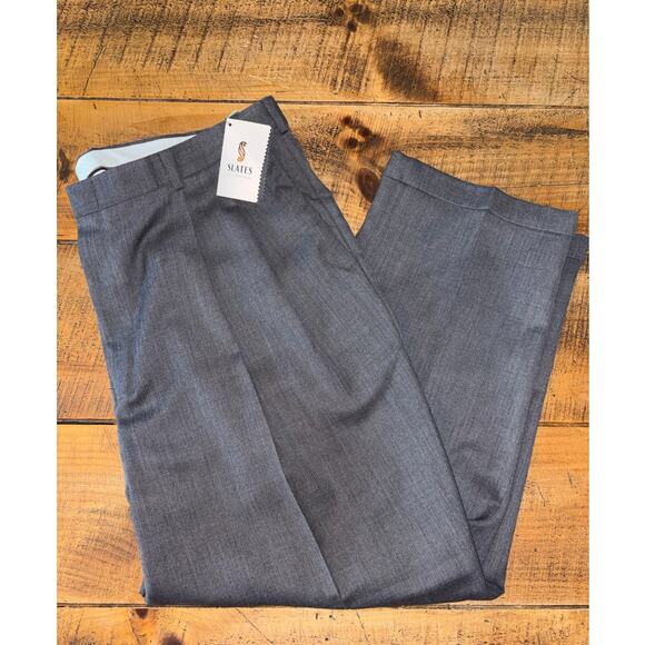 NEW Slates by Levi Strauss Vintage Gray Pleated Cuffed Dress Suit Pants 44x30 - Picture 1 of 9